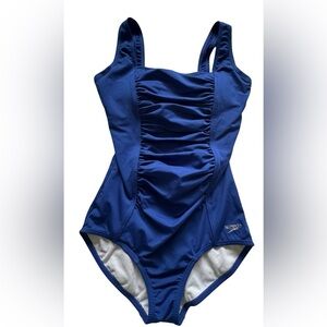 Women's Speedo Blue Endurance Shirred Ruched Tank One Piece Swimsuit Size 8